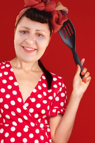 Retro woman cooking